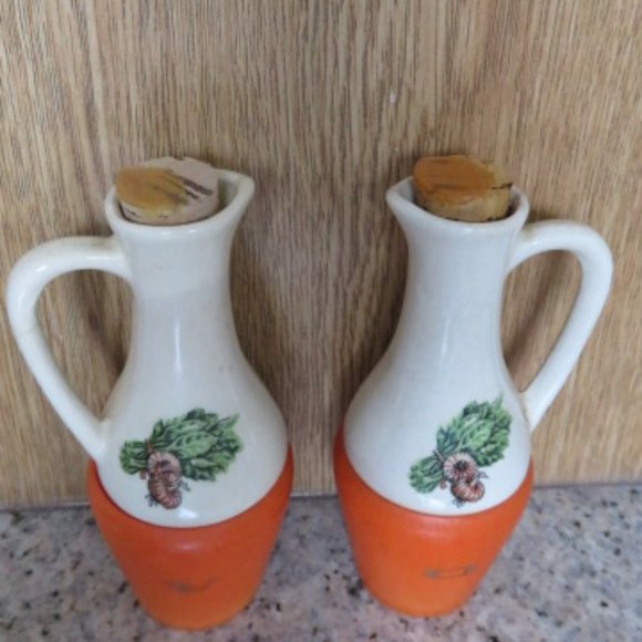 Vintage 70's 5 Piece Salad Cruet Set Ceramic & Plastic (K242) - Picture 5 of 5
